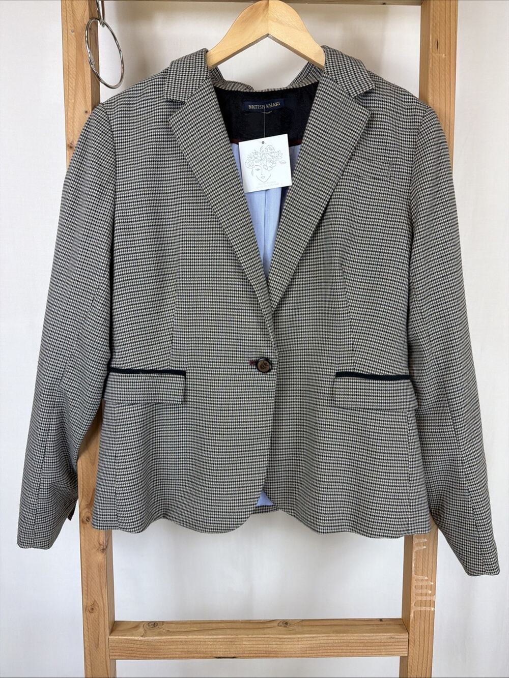 Vintage Y2K British Khaki Multicolor Pattern Elbow Patches Blazer #1275 Size M L
